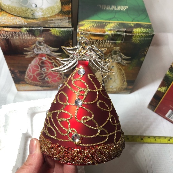 Glass ANGELS Christmas tree ornaments. Costco. 2 red. One gold. One silver. 4.5” - Picture 6 of 7